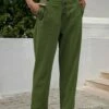 Best Sale 🥰 Romantichut Army Green Button-Front High-Waist Pants - 👩 Women 🥰 -Romantichut Sales zu104092962 main tm1651774551