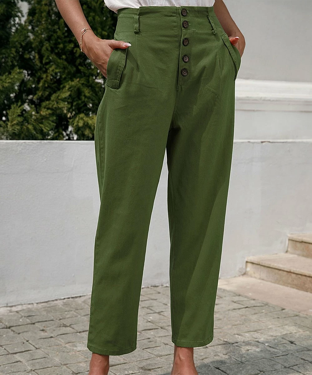 Best Sale ๐ฅฐ Romantichut Army Green Button-Front High-Waist Pants - ๐ฉ Women ๐ฅฐ 3 Best Sale ๐ฅฐ Romantichut Army Green Button-Front High-Waist Pants - ๐ฉ Women ๐ฅฐ