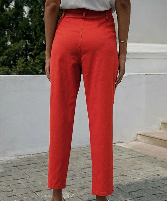 Buy ✔️ Romantichut Red Button-Accent High-Waist Pants - 👩 Women ❤️ 4 Buy ✔️ Romantichut Red Button-Accent High-Waist Pants - 👩 Women ❤️ - Image 2