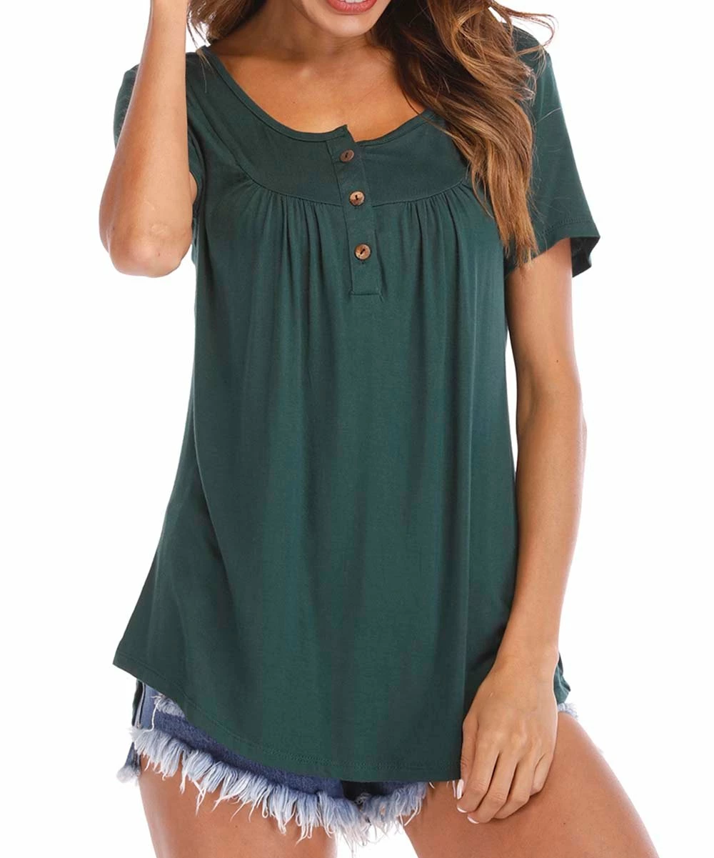 Best Sale ๐ Romantichut Green Button-Accent Short-Sleeve Babydoll Top - ๐ฉ Women ๐ฅ 4 Best Sale ๐ Romantichut Green Button-Accent Short-Sleeve Babydoll Top - ๐ฉ Women ๐ฅ - Image 2