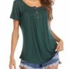 Best Sale 🛒 Romantichut Green Button-Accent Short-Sleeve Babydoll Top - 👩 Women 🔥 -Romantichut Sales zu104265899 main tm1647965806