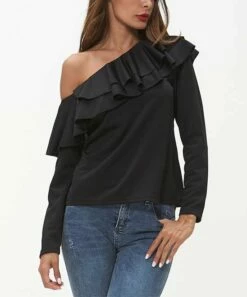 Brand new 😀 Romantichut Black Ruffle Off-Shoulder Long-Sleeve Top - 👩 Women ❤️ -Romantichut Sales zu104592304 alt 1 tm1649099641