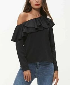 Brand new 😀 Romantichut Black Ruffle Off-Shoulder Long-Sleeve Top - 👩 Women ❤️ -Romantichut Sales zu104592304 alt 2 tm1649099641
