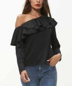 Brand new 😀 Romantichut Black Ruffle Off-Shoulder Long-Sleeve Top - 👩 Women ❤️ -Romantichut Sales zu104592304 alt 4 tm1649099641