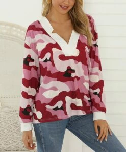 Best Sale 🧨 Romantichut Pink & Red Camo Notch-Neck Top - 👩 Women 🤩 -Romantichut Sales zu104592529 alt 2 tm1650661820