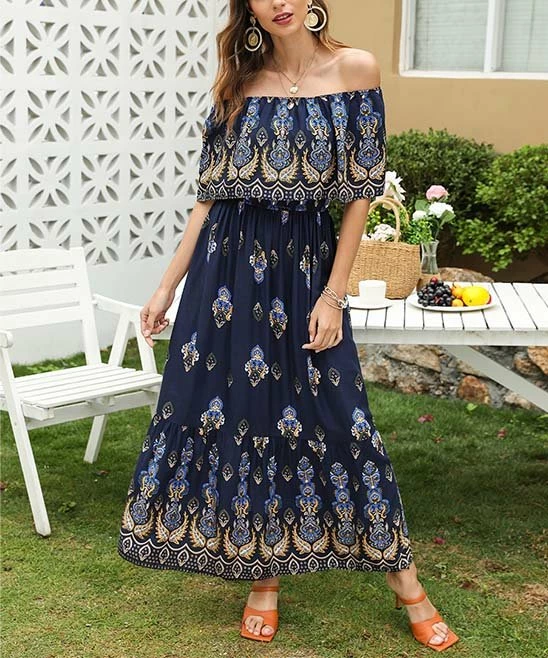 Coupon 😉 Romantichut Black Floral & Paisley Off-Shoulder Maxi 👗 Dress - 👩 Women 🎉 4 Coupon 😉 Romantichut Black Floral & Paisley Off-Shoulder Maxi 👗 Dress - 👩 Women 🎉 - Image 2
