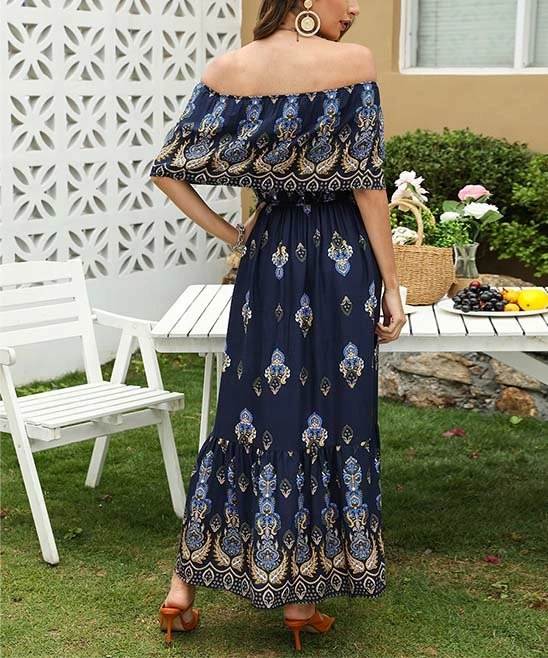 Coupon 😉 Romantichut Black Floral & Paisley Off-Shoulder Maxi 👗 Dress - 👩 Women 🎉 5 Coupon 😉 Romantichut Black Floral & Paisley Off-Shoulder Maxi 👗 Dress - 👩 Women 🎉 - Image 3