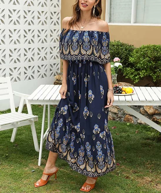 Coupon 😉 Romantichut Black Floral & Paisley Off-Shoulder Maxi 👗 Dress - 👩 Women 🎉 3 Coupon 😉 Romantichut Black Floral & Paisley Off-Shoulder Maxi 👗 Dress - 👩 Women 🎉