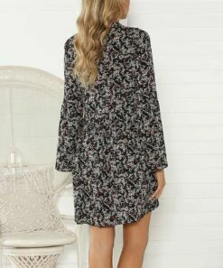 Best Sale 🛒 Romantichut Black Floral Long-Sleeve Shift 👗 Dress - 👩 Women ⌛ -Romantichut Sales zu104592582 alt 1 tm1649099641