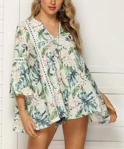 Outlet 👍 Romantichut Green Floral Lace-Accent Babydoll Swing Top - 👩 Women ❤️ -Romantichut Sales zu104596477 alt 2 tm1649164994