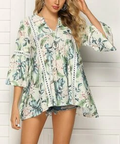 Outlet 👍 Romantichut Green Floral Lace-Accent Babydoll Swing Top - 👩 Women ❤️ -Romantichut Sales zu104596477 alt 3 tm1649164994