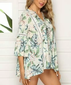 Outlet 👍 Romantichut Green Floral Lace-Accent Babydoll Swing Top - 👩 Women ❤️