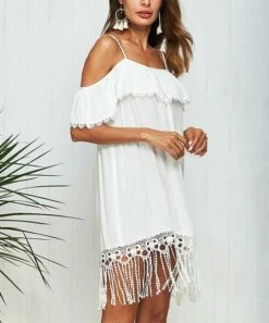 Best Sale 🤩 Romantichut White Lace Fringe-Hem Off-Shoulder 👗 Dress - 👩 Women ✨ 8 Best Sale 🤩 Romantichut White Lace Fringe-Hem Off-Shoulder 👗 Dress - 👩 Women ✨ -Romantichut Sales zu104949323 alt 1 tm1650391488