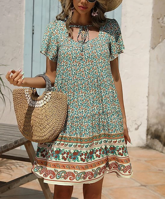 Best Sale 🔥 Romantichut Green & Orange Floral Flutter-Sleeve Shift 👗 Dress - 👩 Women 🤩 5 Best Sale 🔥 Romantichut Green & Orange Floral Flutter-Sleeve Shift 👗 Dress - 👩 Women 🤩 - Image 3