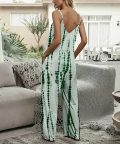 Best deal 🔥 Romantichut Green Tie-Dye Pocket Sleeveless Wide-Leg Jumpsuit - 👩 Women ⌛ -Romantichut Sales zu105062603 alt 3 tm1650285292