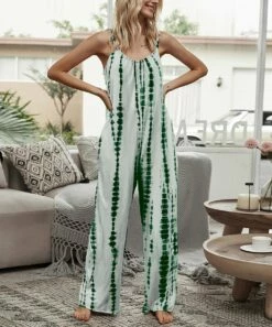 Best deal 🔥 Romantichut Green Tie-Dye Pocket Sleeveless Wide-Leg Jumpsuit - 👩 Women ⌛