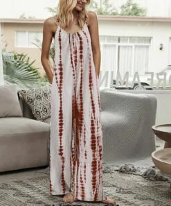Promo 🧨 Romantichut Red Tie-Dye Pocket Sleeveless Wide-Leg Jumpsuit - 👩 Women 🎁 -Romantichut Sales zu105065160 alt 2 tm1650285292