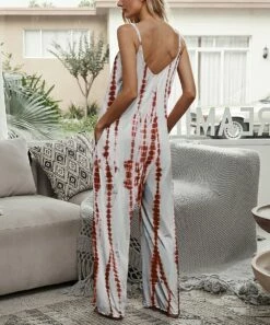 Promo 🧨 Romantichut Red Tie-Dye Pocket Sleeveless Wide-Leg Jumpsuit - 👩 Women 🎁 -Romantichut Sales zu105065160 alt 3 tm1650285292