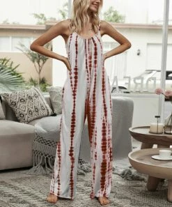 Promo 🧨 Romantichut Red Tie-Dye Pocket Sleeveless Wide-Leg Jumpsuit - 👩 Women 🎁