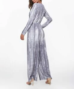 Top 10 💯 Romantichut Gray Tie-Dye Long-Sleeve Surplice Jumpsuit - 👩 Women 🎉 -Romantichut Sales zu105102594 alt 3 tm1653408823
