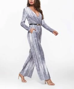Top 10 💯 Romantichut Gray Tie-Dye Long-Sleeve Surplice Jumpsuit - 👩 Women 🎉 -Romantichut Sales zu105102594 alt 4 tm1653408823