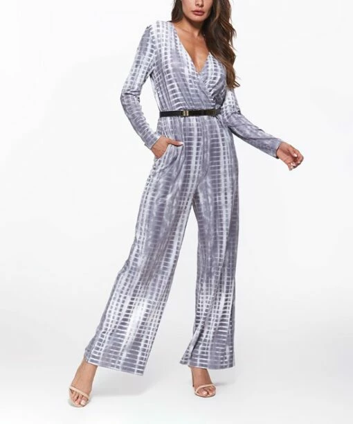 Top 10 💯 Romantichut Gray Tie-Dye Long-Sleeve Surplice Jumpsuit - 👩 Women 🎉 -Romantichut Sales zu105102594 main tm1653408823