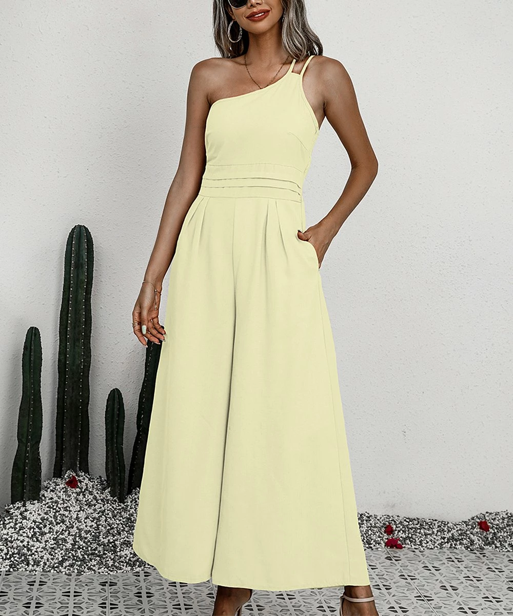 Cheap ❤️ Romantichut Light Yellow Off-Shoulder Wide-Leg Jumpsuit - 👩 Women 😉 4 Cheap ❤️ Romantichut Light Yellow Off-Shoulder Wide-Leg Jumpsuit - 👩 Women 😉 - Image 2
