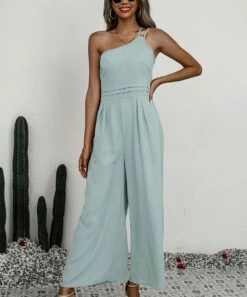 Hot Sale 🔥 Romantichut Blue Off-Shoulder Wide-Leg Jumpsuit - 👩 Women ⭐
