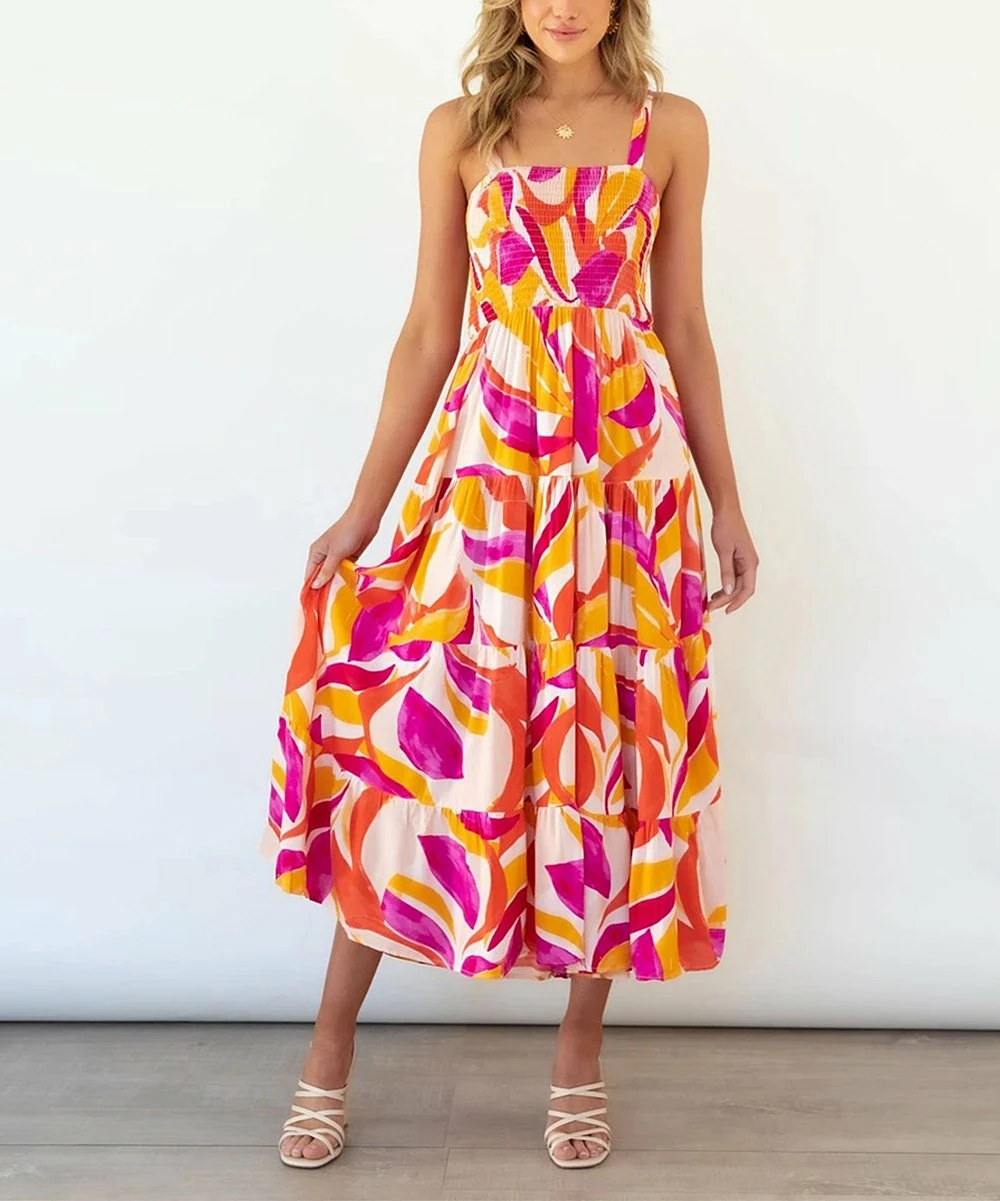 Cheapest ๐ Romantichut Orange & Pink Geometric Sleeveless Maxi ๐ Dress - ๐ฉ Women โค๏ธ 4 Cheapest ๐ Romantichut Orange & Pink Geometric Sleeveless Maxi ๐ Dress - ๐ฉ Women โค๏ธ - Image 2