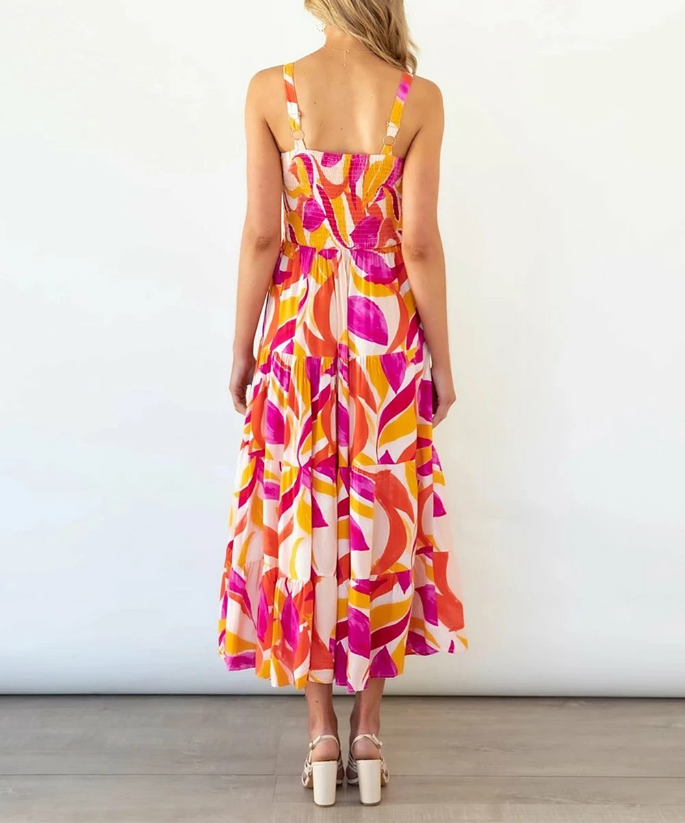 Cheapest ๐ Romantichut Orange & Pink Geometric Sleeveless Maxi ๐ Dress - ๐ฉ Women โค๏ธ 6 Cheapest ๐ Romantichut Orange & Pink Geometric Sleeveless Maxi ๐ Dress - ๐ฉ Women โค๏ธ - Image 4