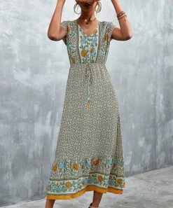 Deals 🎁 Romantichut Apricot Floral Patchwork V-Neck Maxi 👗 Dress - 👩 Women 💯 -Romantichut Sales zu105423716 alt 3 tm1651759869