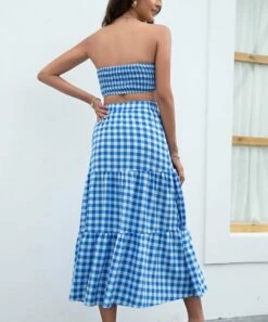 Best Pirce 😀 Romantichut Blue & White Gingham Ruffle-Hem Peasant 👗 Skirt - 👩 Women 👏 -Romantichut Sales zu105427577 alt 3 tm1651156043