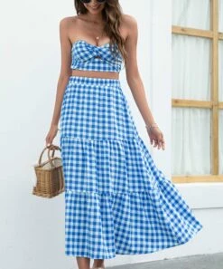 Best Pirce 😀 Romantichut Blue & White Gingham Ruffle-Hem Peasant 👗 Skirt - 👩 Women 👏 -Romantichut Sales zu105427577 alt 4 tm1651156043