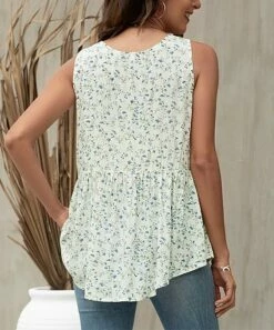 Wholesale ✔️ Romantichut White Floral Sleeveless V-Neck Peplum Top - 👩 Women 💯 -Romantichut Sales zu105436815 alt 1 tm1651759869