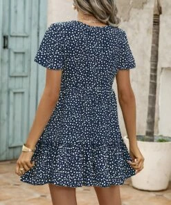 Best Pirce 😀 Romantichut Blue & White Heart Button-Front Ruffle-Hem V-Neck 👗 Dress - 👩 Women 😀 -Romantichut Sales zu105566891 alt 2 tm1652652920