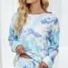 Budget ✔️ Romantichut Cyan & Purple Tie-Dye Long-Sleeve Top - 👩 Women 👍 -Romantichut Sales zu105566938 main tm1653408823