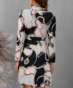 Buy 🧨 Romantichut Black & White Geometric Abstract Long-Sleeve Tie-Waist 👗 Dress - 👩 Women 👍 -Romantichut Sales zu105629389 alt 2 tm1652652920