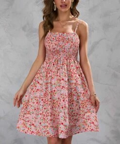 Discount 🎁 Romantichut Pink & Blue Multicolor Floral Ruched Sleeveless 👗 Dress - 👩 Women 😍