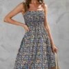Cheapest ❤️ Romantichut Blue & Orange Multicolor Floral Ruched Sleeveless 👗 Dress - 👩 Women 🤩 -Romantichut Sales zu105629785 main tm1652302238