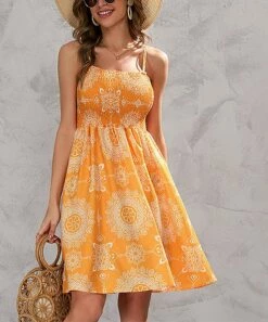 New ๐ Romantichut Yellow & Cream Mandalas Smocked Sleeveless ๐ Dress - ๐ฉ Women ๐ฏ
