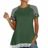 Wholesale 🤩 Romantichut Green Leopard Stripe Lace-Hem Raglan Tee - 👩 Women 👏 -Romantichut Sales zu105666975 main tm1652287660