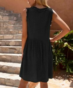 Best Sale 🤩 Romantichut Black Jacquard V-Neck Sleeveless Pocket A-Line 👗 Dress - 👩 Women 🔔 -Romantichut Sales zu105667089 alt 2 tm1652465981