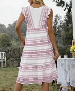 Flash Sale 🤩 Romantichut Pink & White Stripe V-Neck Sleeveless Pocket A-Line 👗 Dress - 👩 Women ⭐ -Romantichut Sales zu105667176 alt 3 tm1652444945