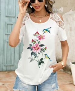 Top 10 🌟 Romantichut White & Pink Flower & Bird Lace Cutout-Shoulder Top - 👩 Women ✨ 10 Top 10 🌟 Romantichut White & Pink Flower & Bird Lace Cutout-Shoulder Top - 👩 Women ✨ -Romantichut Sales zu105677246 alt 3 tm1652302238