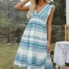 Outlet ⭐ Romantichut Blue & White Stripe V-Neck Sleeveless Pocket A-Line 👗 Dress - 👩 Women ✔️ -Romantichut Sales zu105677696 main tm1652444945