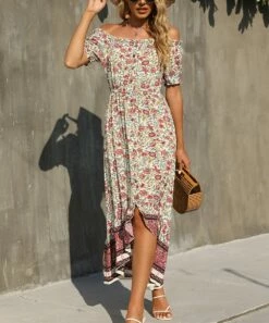 Outlet โค๏ธ Romantichut White & Pink Floral Hi-Low ๐ Dress - ๐ฉ Women ๐