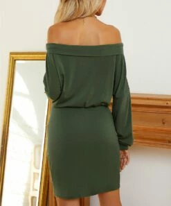 Flash Sale 😍 Romantichut Army Green Off-Shoulder Blouson 👗 Dress - 👩 Women 🥰 9 Flash Sale 😍 Romantichut Army Green Off-Shoulder Blouson 👗 Dress - 👩 Women 🥰 -Romantichut Sales zu105702552 alt 2 tm1652287660