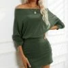 Flash Sale 😍 Romantichut Army Green Off-Shoulder Blouson 👗 Dress - 👩 Women 🥰 -Romantichut Sales zu105702552 main tm1652287660