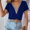 Best Pirce 😀 Romantichut Blue & Tan Crochet-Trim V-Neck Top - 👩 Women 😉 2 Best Pirce 😀 Romantichut Blue & Tan Crochet-Trim V-Neck Top - 👩 Women 😉 -Romantichut Sales zu105745393 main tm1652388262