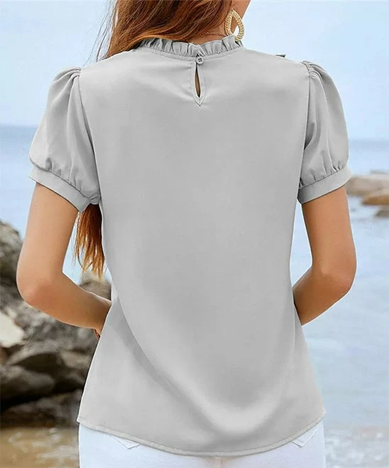 Coupon ๐ Romantichut Gray Lace Ruffle-Accent Puff-Sleeve Top - ๐ฉ Women โญ 4 Coupon ๐ Romantichut Gray Lace Ruffle-Accent Puff-Sleeve Top - ๐ฉ Women โญ - Image 2